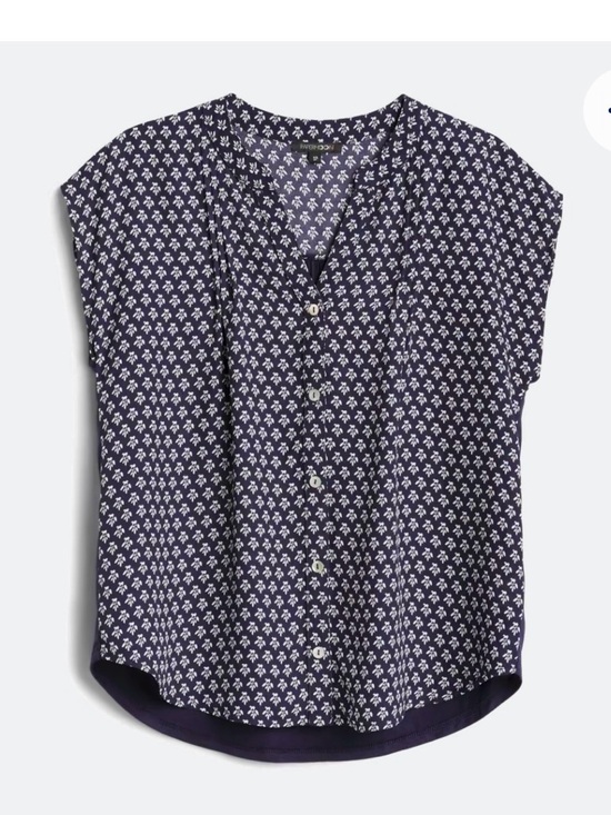 Paper Moon Tops - Papermoon Navy and White Micro Floral Button-Front Cap Sleeve Top